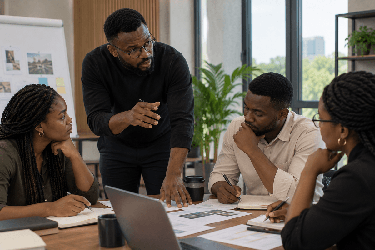 Imoye faculty member breaking down a strategic business framework during a live session