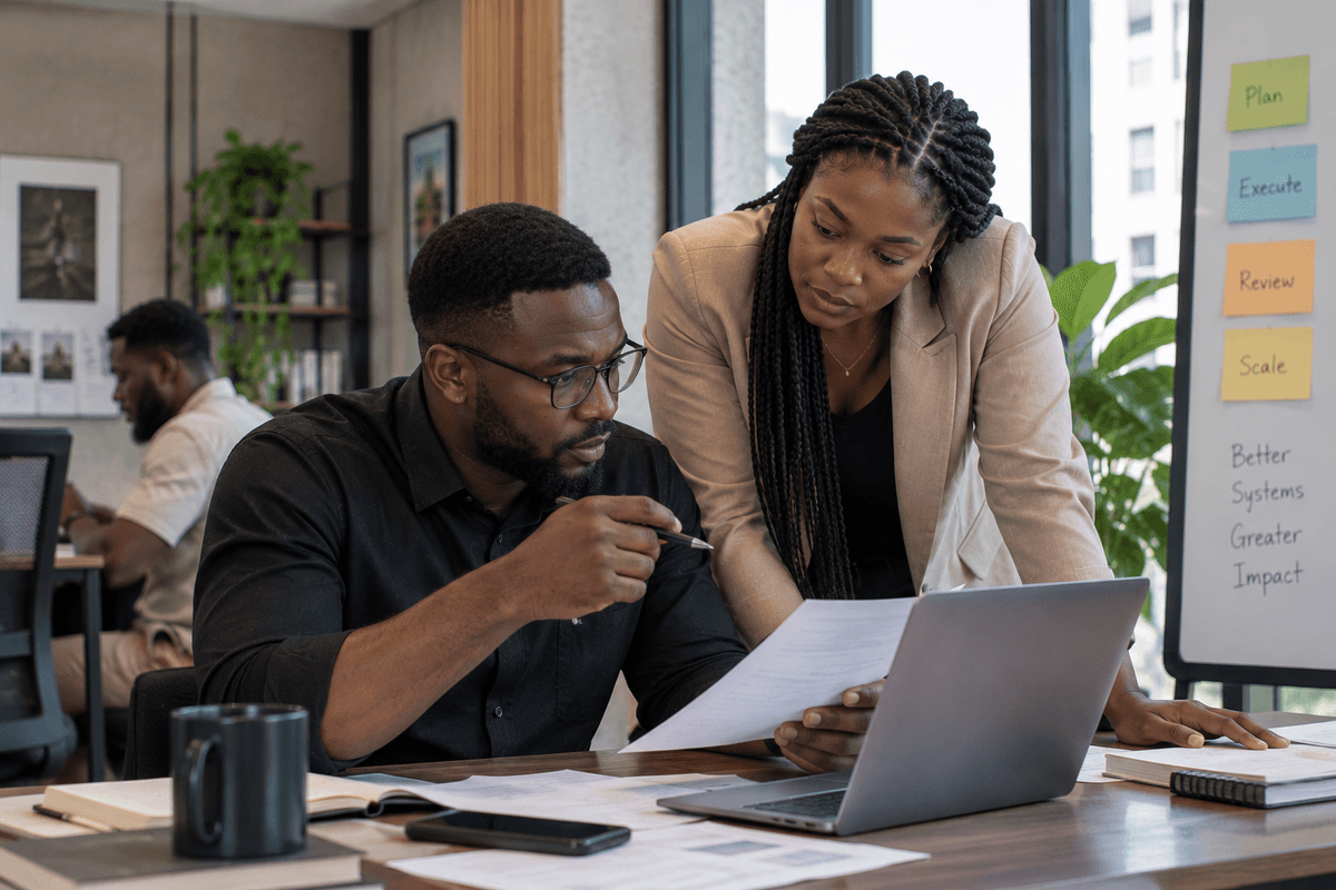 Virtual Assistant cohort engaged in workflow design and SOP training